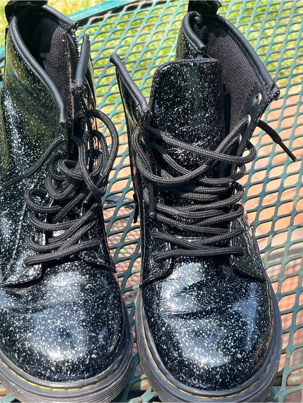 Doc martens Black Glitter Lace-Up Combat Boots kids 4, like new